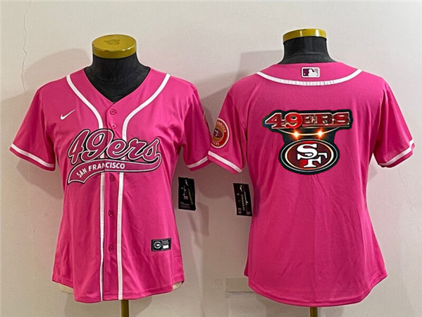 Women's San Francisco 49ers Pink Team Big Logo With Patch Cool Base Stitched Baseball Jersey(Run Small)